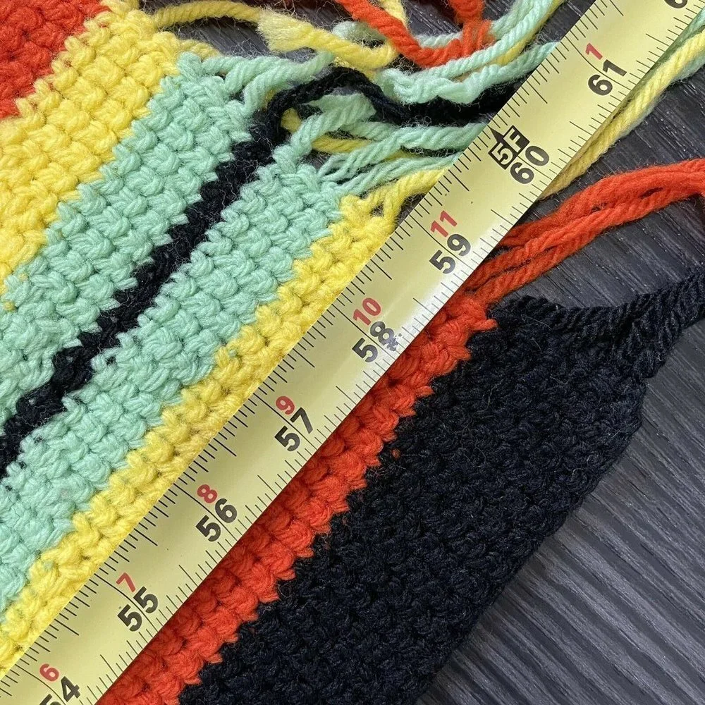 Crochet Throw Afghan Blanket Textured 49.5 x 59 Green Orange Yellow Black MCM